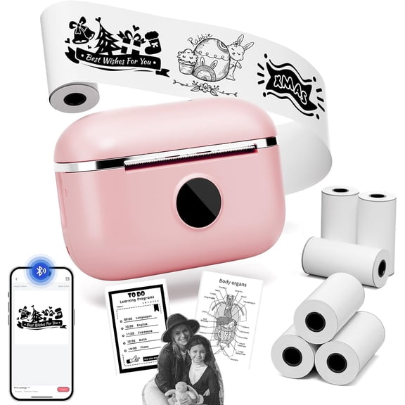 Sticker Printer, Print Pod Inkless Thermal Sticker Maker with 6 Rolls Tape, Mini Pocket Printer Print for Study, School Notes, Pictures, Photos, Journals, DIY, for /Adult