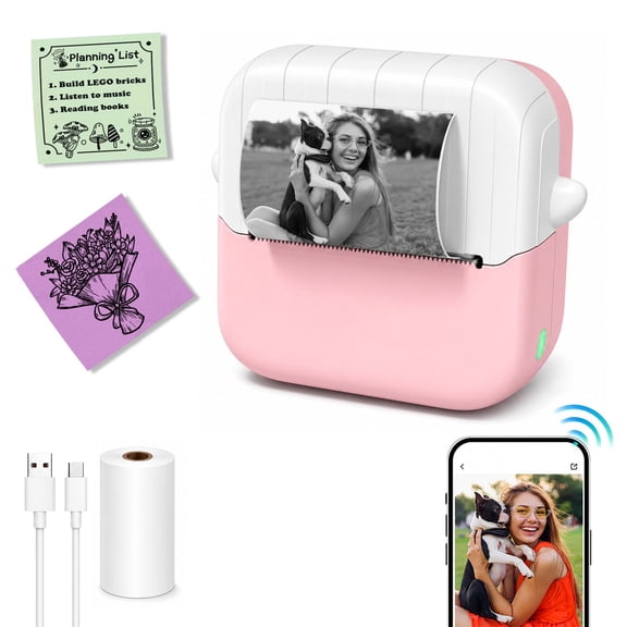 Sticker Printer, PrintPods Mini Printer, Wireless Portable Sticker Maker with Sticker Paper 1 roll, Print Pod Inkless Thermal Printer for iPhone, Great for Notes, Journal, DIY, Gift