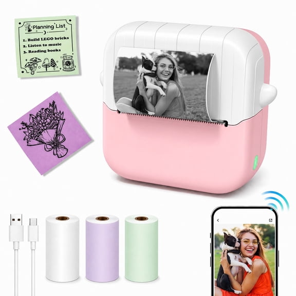 Sticker Printer, PrintPods Mini Printer, Wireless Portable Sticker Maker with Sticker Paper 3 Rolls MultiColor, Print Pod Inkless Thermal Printer for iPhone, Great for Notes, Journal, DIY, Gift