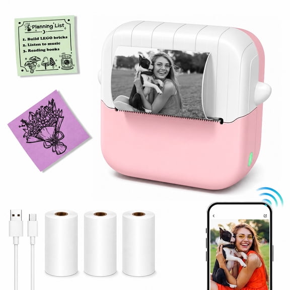 Sticker Printer, PrintPods Mini Printer, Wireless Portable Sticker Maker with Sticker Paper 3 rolls, Print Pod Inkless Thermal Printer for iPhone, Great for Notes, Journal, DIY, Gift