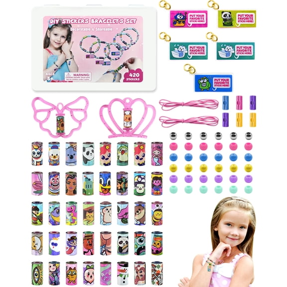 Sticker Roll Bracelet for Girls, DIY Jewelry Kit 420PCS Wearable and Shareable Stickers, Bracelet Necklace Making Kit for Kids Aged 3+