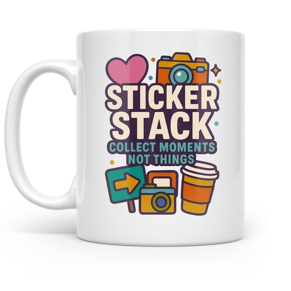 Sticker Stack Collage 11 oz Coffee Mug - For Teens White Ceramic Gift