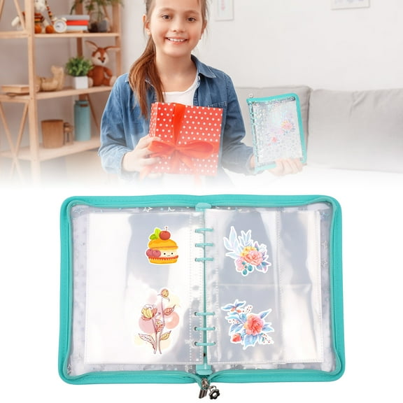 Sticker Storage Organizer Transparent Sticker Collecting Zipper Binder Album Reusable Sticker Collecting Book with 90 Pockets and Zipper for Collecting Sticker