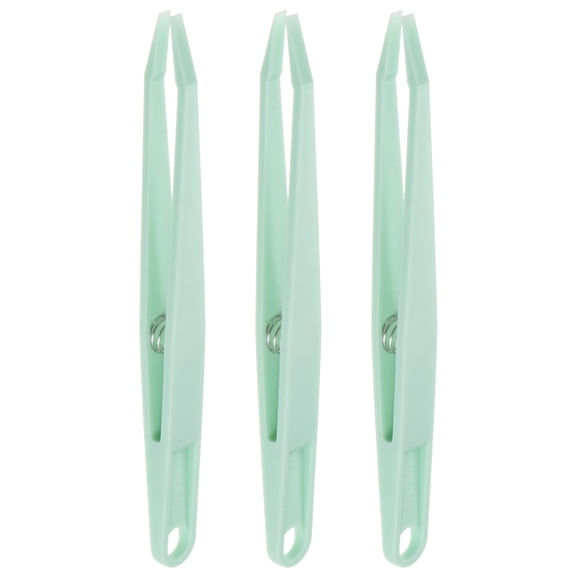 Sticker Tweezers for Crafting Flat Tip with Spring, Green, 3 Pieces
