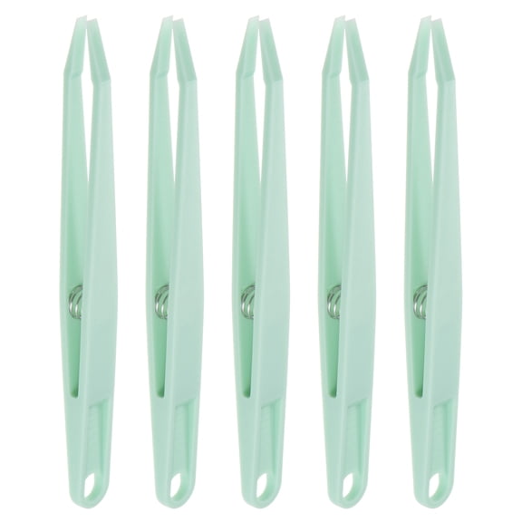 Sticker Tweezers for Crafting Flat Tip with Spring, Green, 5 Pieces