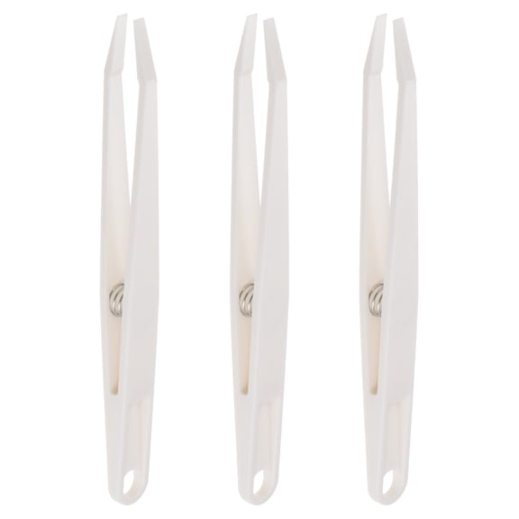 Sticker Tweezers for Crafting Flat Tip with Spring, White, 3 Pieces