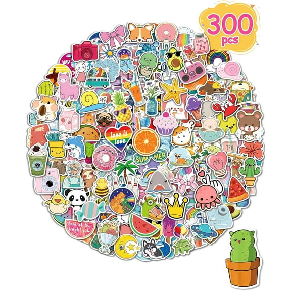 Sticker for Water Bottles, 300 Pcs/Pack Cute Vinyl Waterproof Vsco Laptop Stickers for School Students Gifts Classroom Teachers Prizes Stickers for Kids Teens Girls