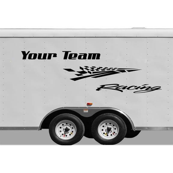 StickerChef Checkered Racing Stripe Trailer Decal Vinyl Decal Custom Text Trailer Sticker CF105