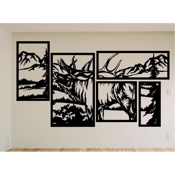 StickerChef Elk Mountains Scene Wall Decals Mural Home Rustic Dcor Vinyl Cabin Stickers