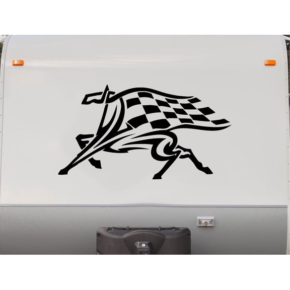 StickerChef Horse Checkered Flag Decal Auto Truck Trailer Stickers RH001