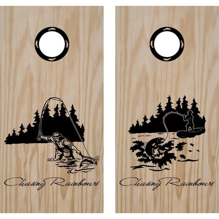 StickerChef Rod and Reel Fly Trout Fishing Cornhole Board Vinyl Decal Sticker