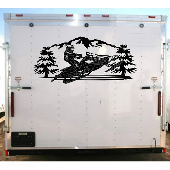 StickerChef Snowmobile Racing Trailer Decals Mountains Trees Stickers