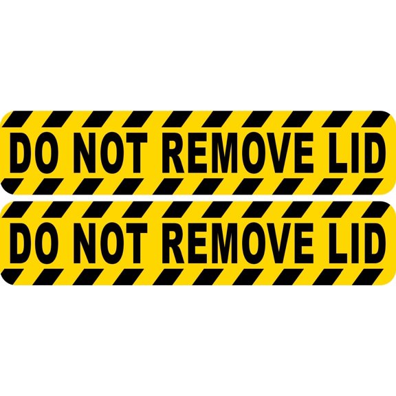 StickerTalk Caution Do Not Remove Lid Vinyl Stickers, 1 sheet of 2 stickers, 5 inches x 1 inch each