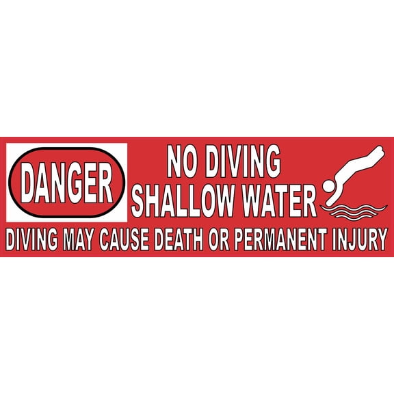 StickerTalk Danger No Diving Shallow Water Vinyl Sticker, 10 inches x 3 inches