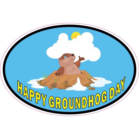 StickerTalk Happy Groundhog Day Vinyl Sticker, 5 inches x 3 inches