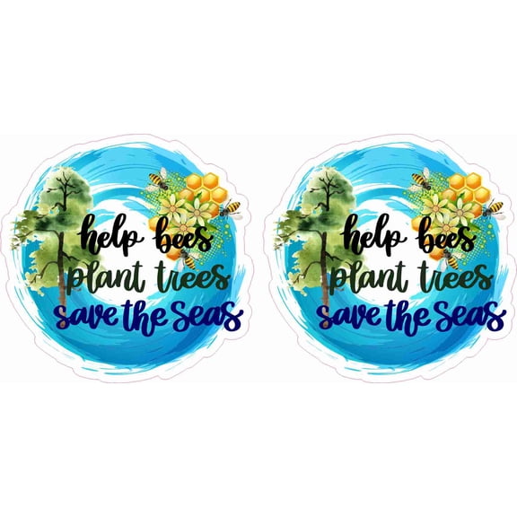 StickerTalk Help Bees Plant Trees Save the Seas Stickers, 2.8 inches x 2.75 inches