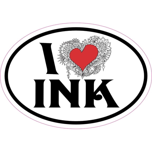 StickerTalk I Love Ink Oval Vinyl Sticker, 5 inches x 3.5 inches