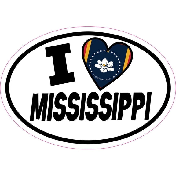StickerTalk Oval I Love Mississippi Vinyl Sticker, 5 inches x 3.5 inches
