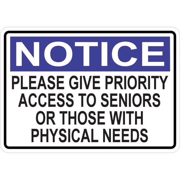 StickerTalk Priority Access to Seniors or Those with Physical Needs Vinyl Sticker, 5 inches by 3.5 inches