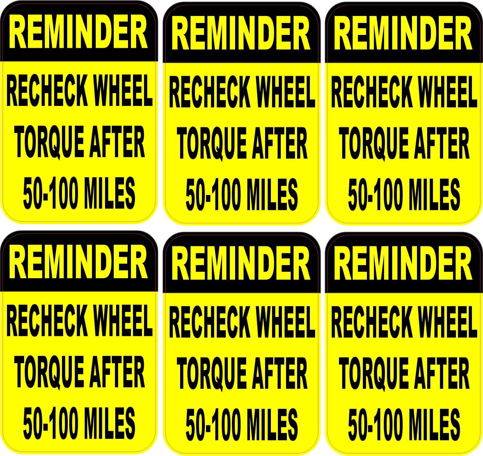 Torque Solution Sticker StickerTalk Recheck Wheel Torque after 50-100 Vinyl Stickers, 1.75 ...