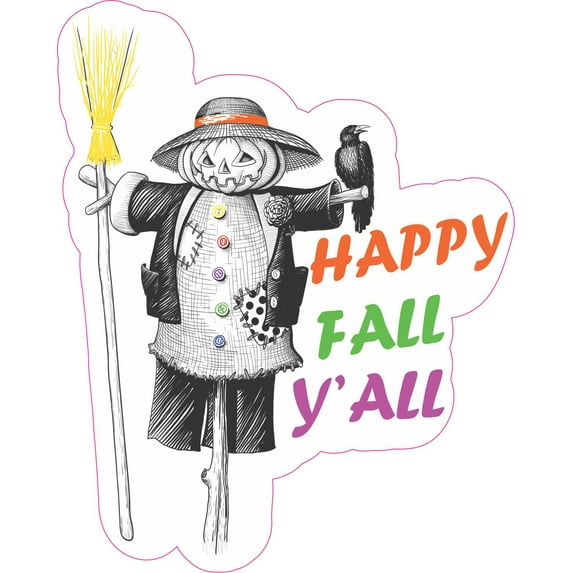StickerTalk Scarecrow Happy Fall Yall Vinyl Sticker, 4 inches x 5 inches