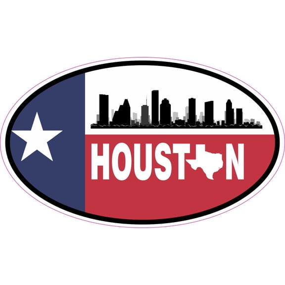 StickerTalk Skyline Flag Oval Houston Vinyl Sticker, 5 inches x 3 inches