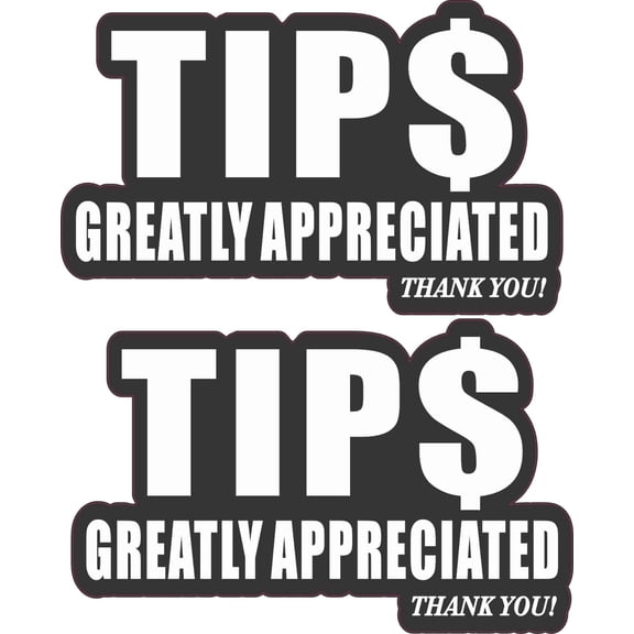 StickerTalk TIPS Greatly Appreciated White Text Vinyl Sticker Sheet, 4 inches by 2.5 inches