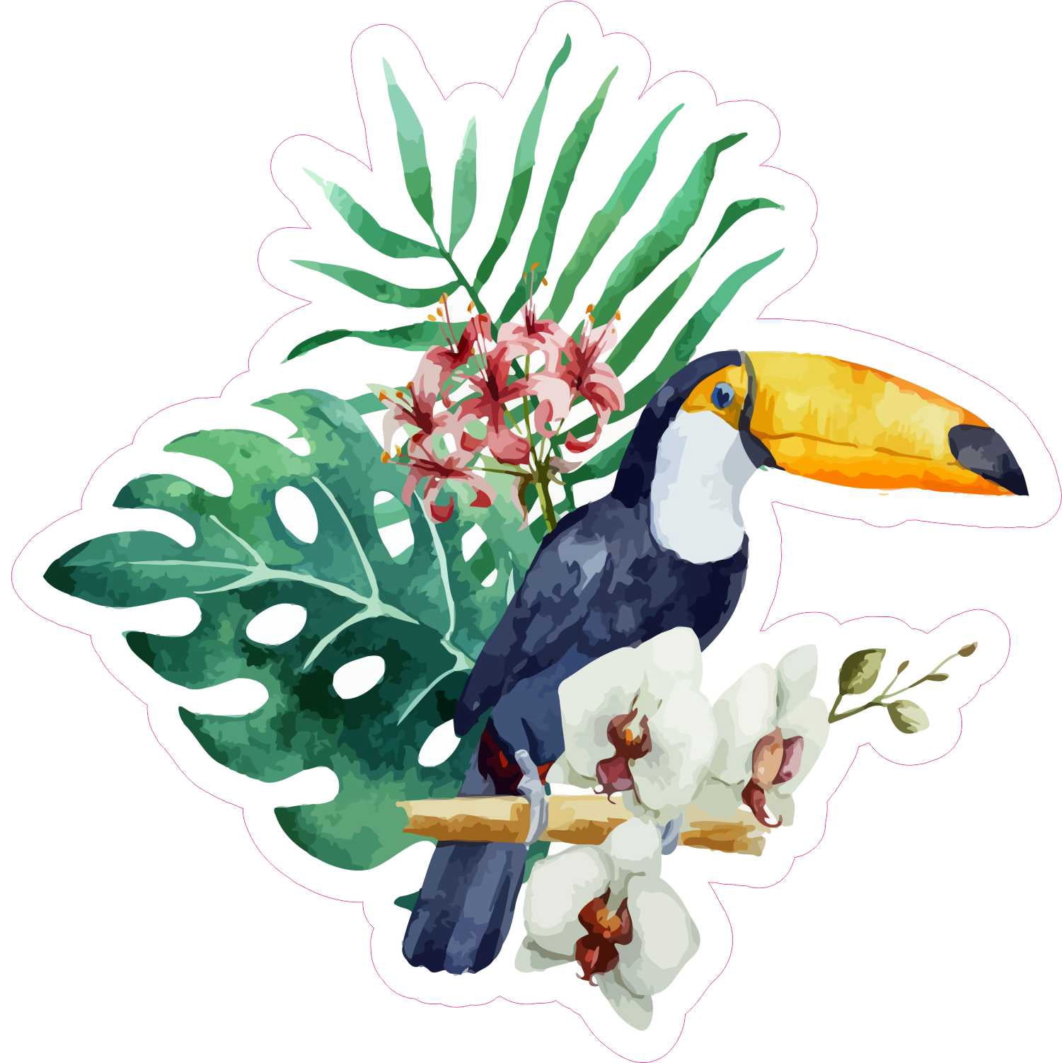 StickerTalk Tropical Toucan Vinyl Sticker, 5 inches x 5 inches ...
