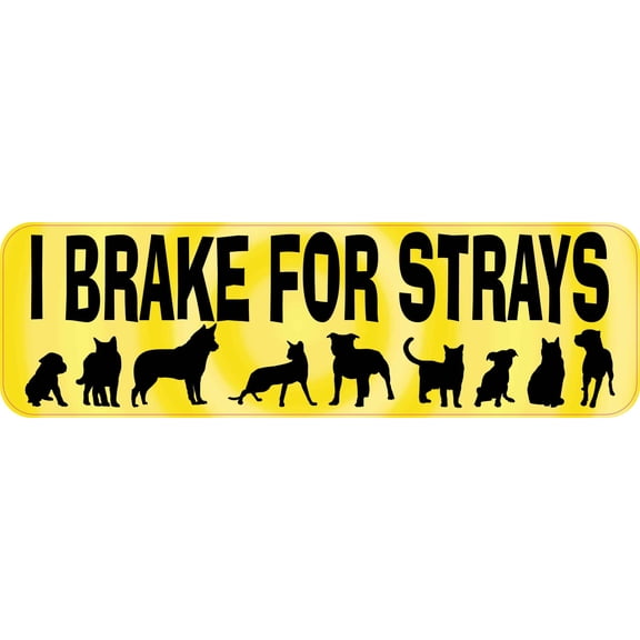 StickerTalk Yellow I Brake for Strays Vinyl Sticker, 10 inches x 3 inches