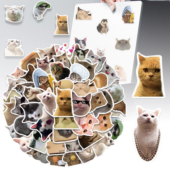 Stickers 2 — 50 Non Repeating Cute Cat Stickers for Luggage Notebook Water Bottle Mobile Phone Toys and More Art 50PCS, 4-8 cm, Khaki
