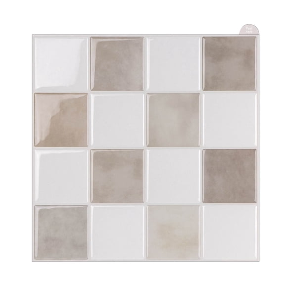 Stickers 2 Self Tile Decals for Kitchen and Bathroom Grid Design Removable Backsplash Platform, 22.86x22.86 cm, Brown