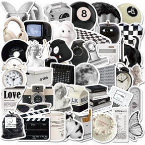 Stickers Aesthetic Waterproof Laptop Stickers Decals 61 Pcs for Water Bottle Laptop Computer Skateboard Bumper,Aesthetic Vsco Vinyl Stickers for Kids Teens Girls (Black and White)