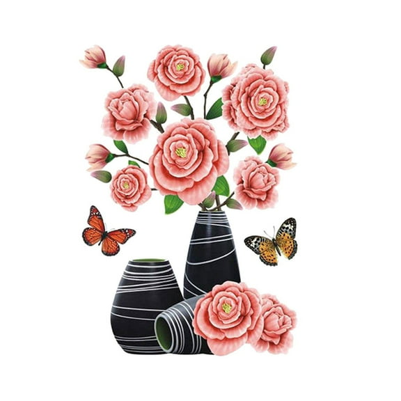 Stickers - Household Stickers - Diy Vase 3D Stereo Stickers Self Adhesive Sticker Refrigerator Sticker Window & Wall Sticker - 1X 3D Simulated Plant Vase Sticker
