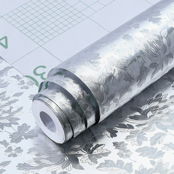 Stickers,Kitchen Oil Proof Aluminum Foil Sticker Silver Chequer Peel And Stick Wallpaper Removable And Adhesive Paper For Kitchen Countertops Desk Cabinet