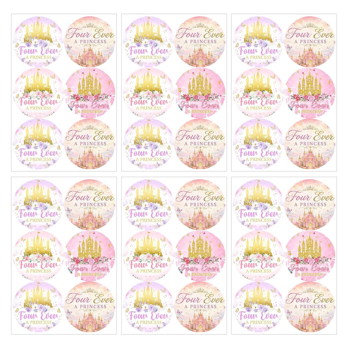 Stickers Labels Four Ever a Princess 4th Party Favors Birthday Thank ...