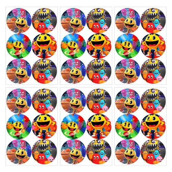 Stickers Labels Pacman Party Favors Birthday Thank You Themed Round Circle Supplies