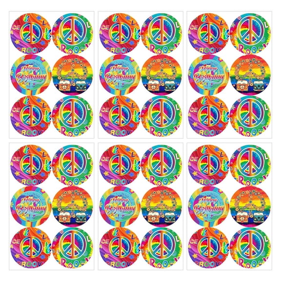 Stickers Labels Retro 60s Carnival Groovy Party Favors Birthday Thank You Themed Round Circle Supplies