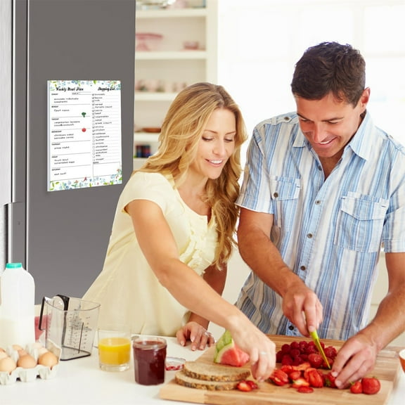 Stickers,Meal Planner And Grocery List Magnet Pad For Fridge 52 Undated Sheets Note Pad For Family Meal Prep Weekly With Tear Off Shopping List Blue Green Floral