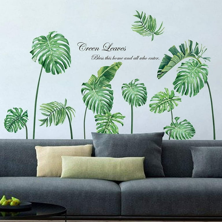 Stickers Muraux Feuille de Palmier Autocollant Mural Plante Tropical Décoration  Murale Chambre Salon Bureau