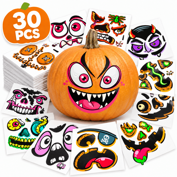 Stickers for Kids Halloween Pumpkin Decorating Stickers Halloween Pumpkin Craft Stickers Kids DIY 30 Sheet Make A Pumpkin Face Sticker for Halloween