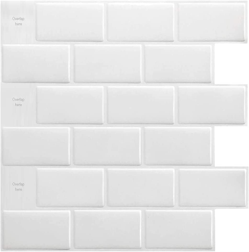 Stickgoo 10-Sheet Subway Tiles Peel and Stick Backsplash, 12.6" X 12" Stick on Tiles Kitchen Backsplash - Premium Vinyl Anti Mold Tiles, White Tiles for Bathroom & Fireplace Decorations