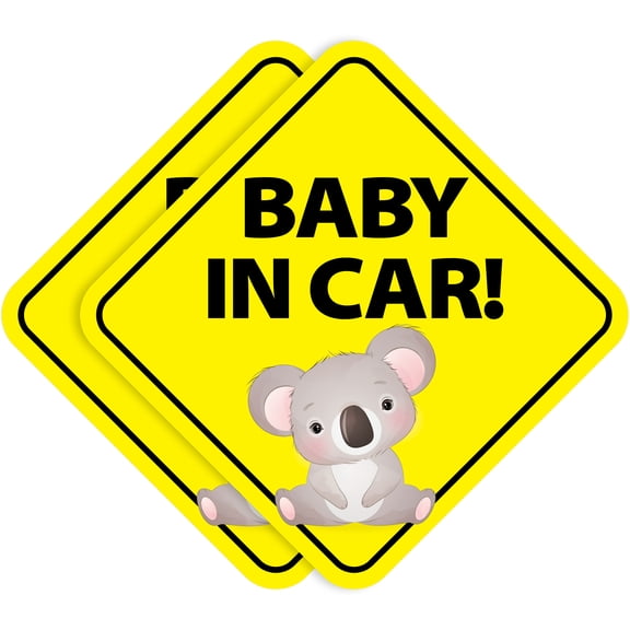 Stickios Baby on Board Decal - Cute Baby in Car Stickers - Peel and Stick, Removable Caution Signs - Baby Koala (2-Pack)