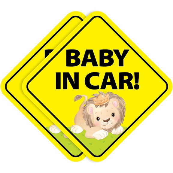 Stickios Baby on Board Decal - Cute Baby in Car Stickers - Peel and Stick, Removable Caution Signs - Baby Lion King (2-Pack)