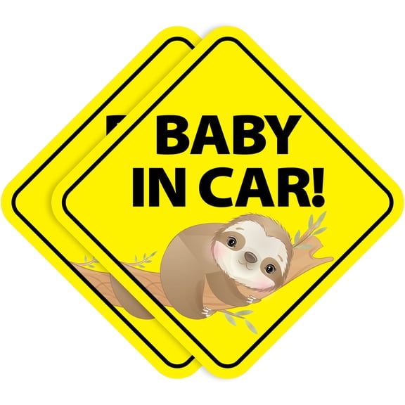 Stickios Baby on Board Decal - Cute Baby in Car Stickers - Peel and Stick, Removable Caution Signs - Baby Sloth (2-Pack)