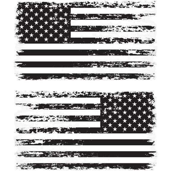 Stickios Black and White Distressed American Flag Decals - Forward & Reverse Facing (2-Pack, 5.9" x 3.2")