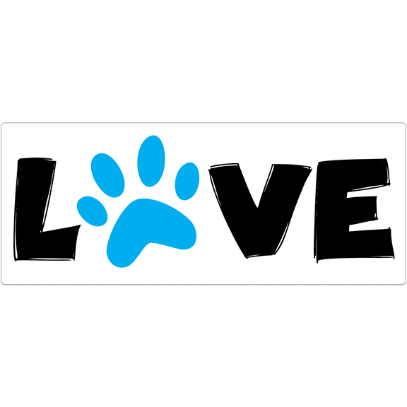 Stickios Blue Paw Print Decal - Pet Mom Decal - Text Pet Sticker For Your Car, Window, Water Bottle, Laptop - Love Bug (10"x4")