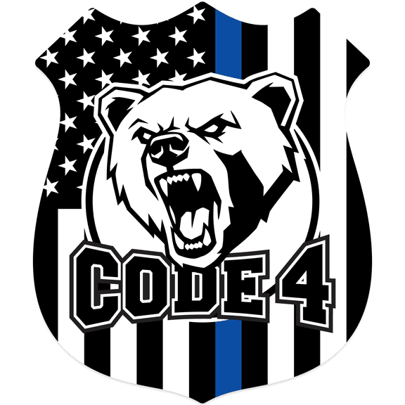 Stickios Code 4 Thin Blue Line American Flag Badge Decal - Back the Blue (4.1" x 4.9")