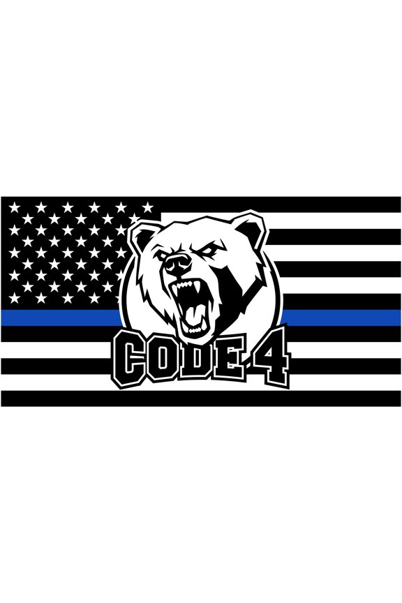 Code 4 Thin Blue Line American Flag Decal - Back the Blue (5.8" x 3.1")