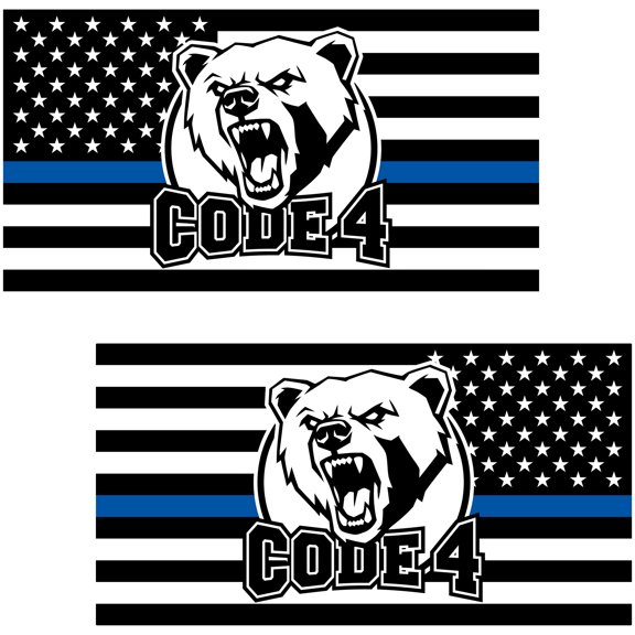 Stickios Code 4 Thin Blue Line American Flag Decals - Back the Blue, Forward & Reverse (2-Pack, 5.8" x 3.1")