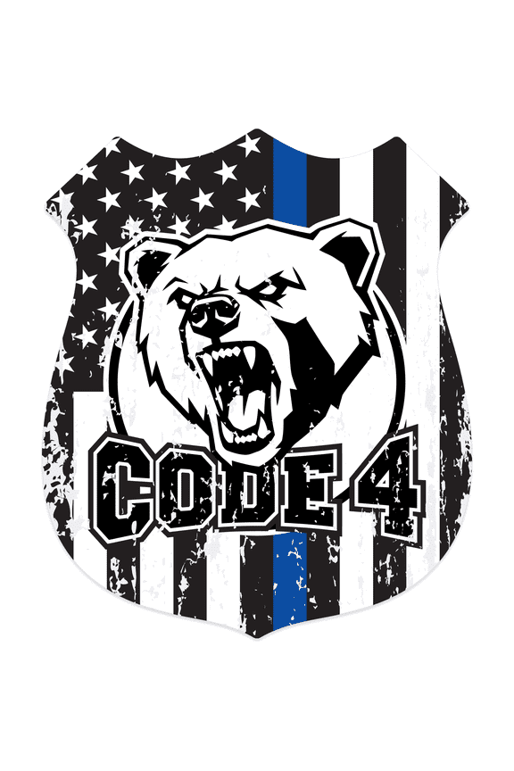 Code 4 Thin Blue Line Distressed Badge Decal - Back the Blue (4.1" x 4.9")